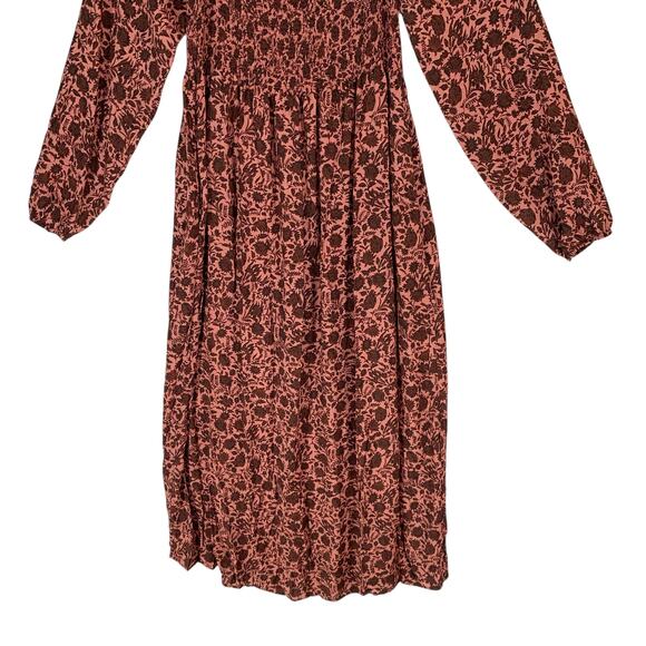 Faherty Susanna Smocked Dress Montserrat Floral Women XS Mauve BrownLongsleeve - Picture 5 of 15